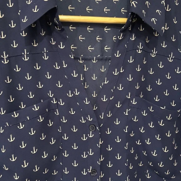 Express Portofino Blue Button Down Shirt Semi Sheer Nautical Anchor Size Large - Picture 6 of 10